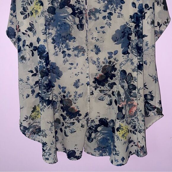 Sonoma 2X Sheer Cardigan Gray w Blue Floral Chiffon Longline Swim Kimono - Picture 6 of 9